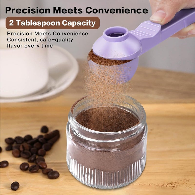 CEILUPY 2-in-1 Coffee Scoop with Funnel, 2 Teaspoon Measuring Spoon for Reusable Pods, Ground Coffee, Protein Powder & Tea, Mess-Free Plastic Design (Light Purple) - Image 2
